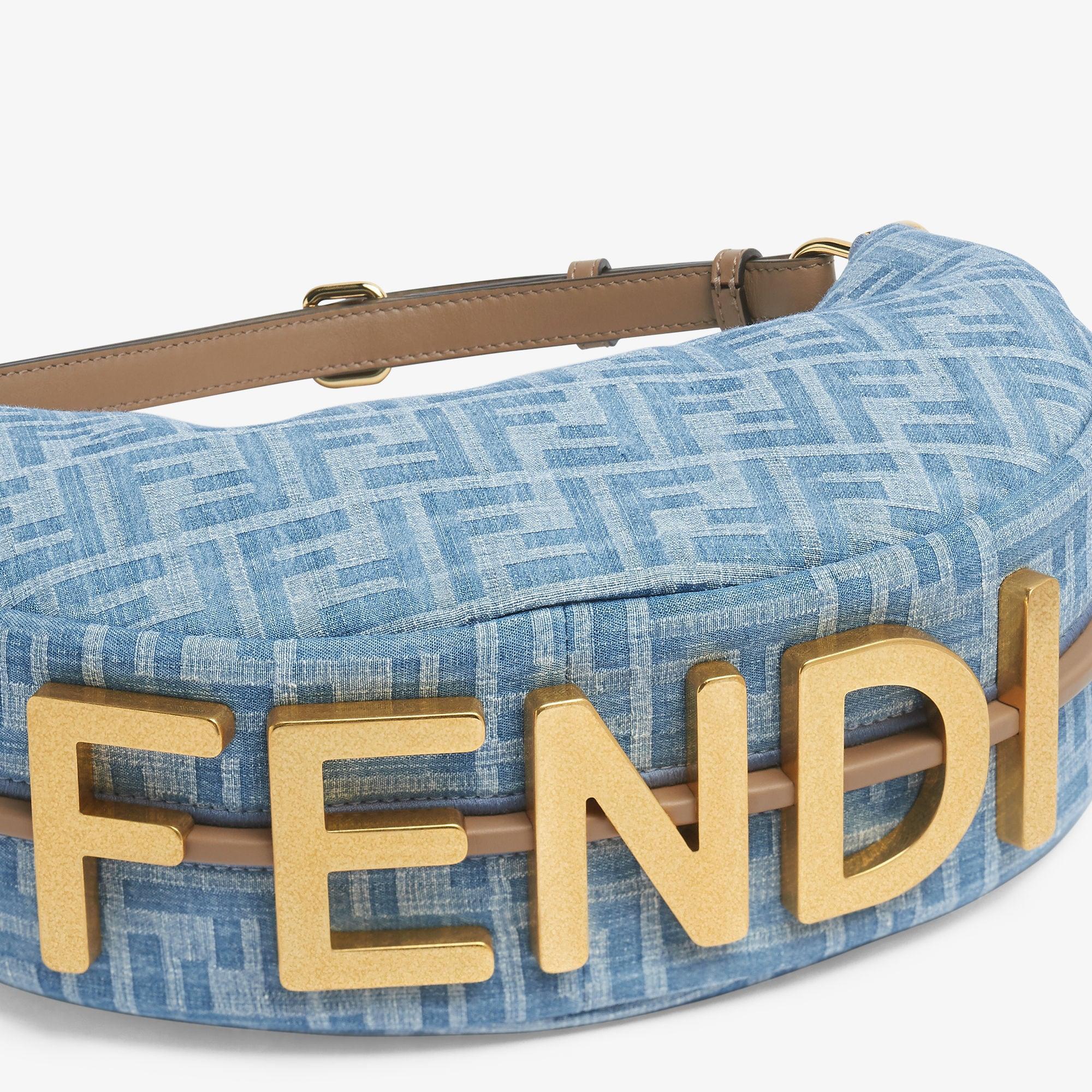 Fendigraphy SmallLight blue FF denim fabric bag Product Image