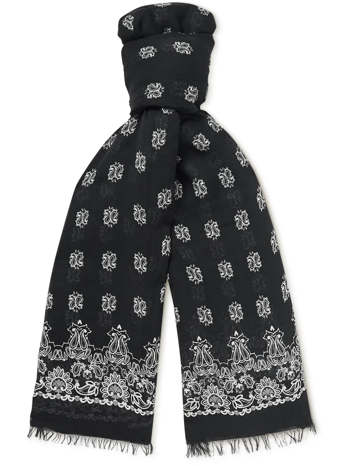 Fringed Paisley-print Modal And Cashmere-blend Scarf In White Product Image