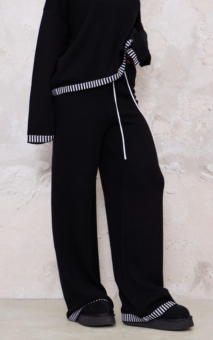 Monochrome Contrast Stitch Detail Knit Drawstring Waist Trousers Product Image