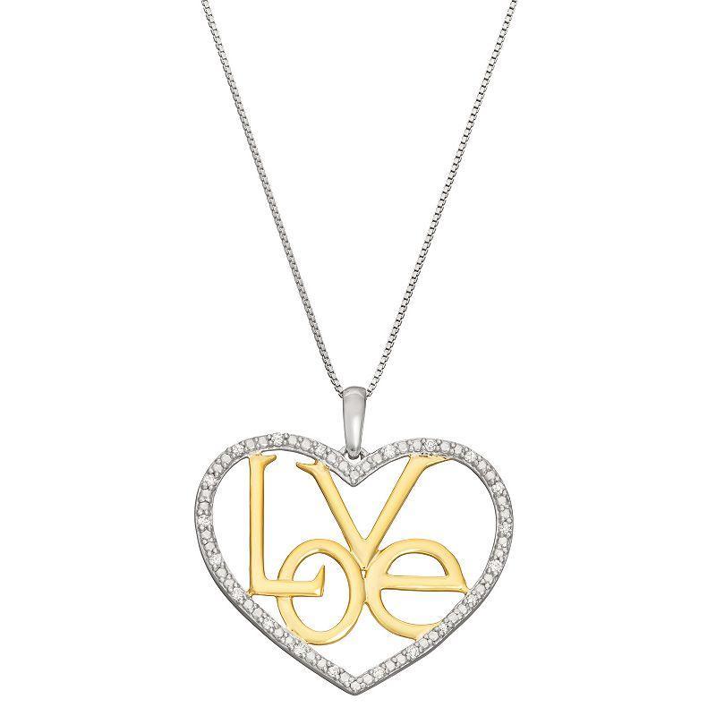 HDI Two Tone Sterling Silver 1/5 Carat T.W. Diamond Heart Necklace, Womens Multicolor Product Image