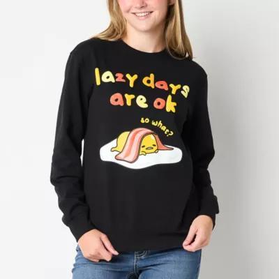 Juniors Gudetama Oversized Womens Crew Neck Long Sleeve Sweatshirt Product Image