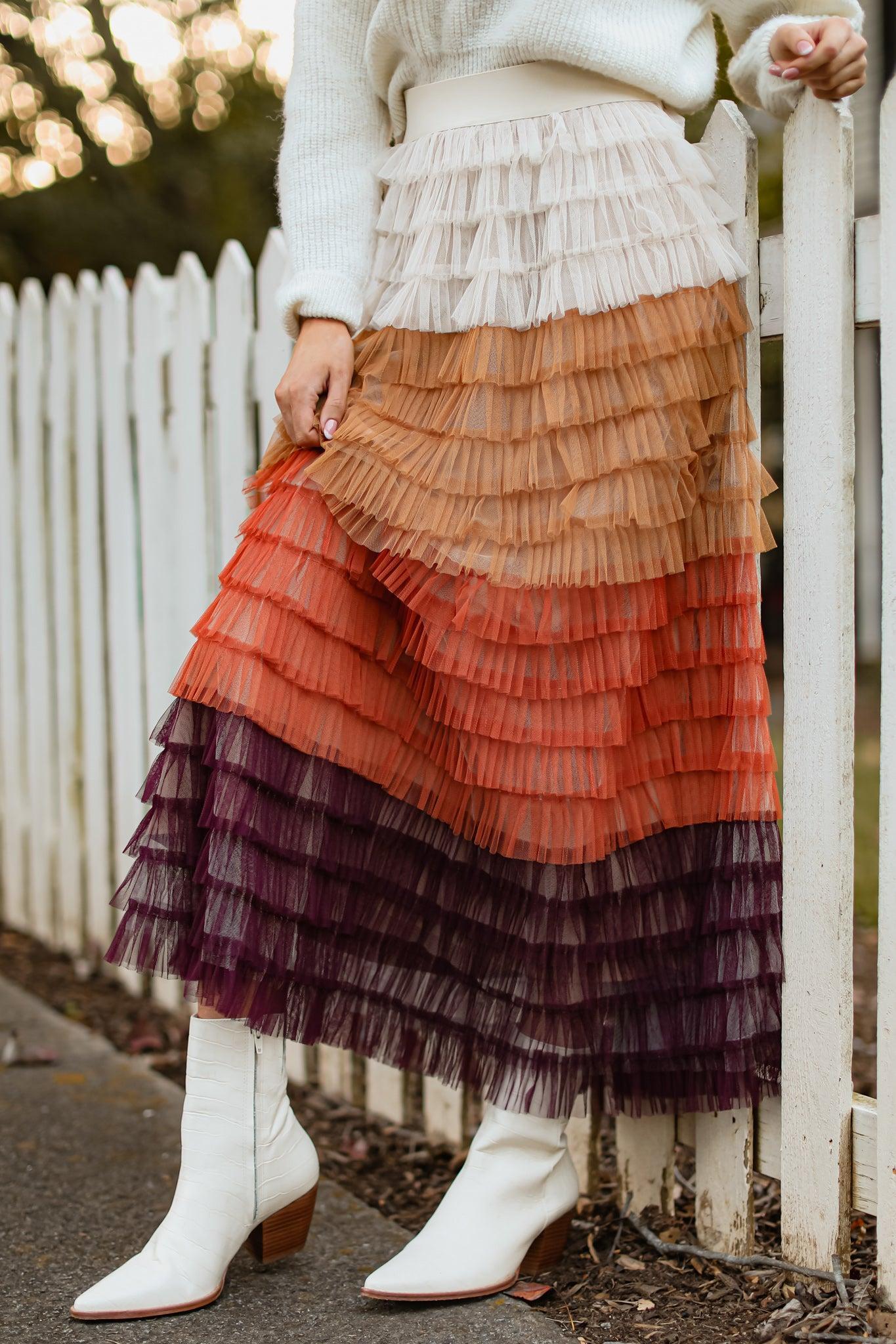 Aura Break Down Walls Dark Rust Maxi Skirt Brown Product Image