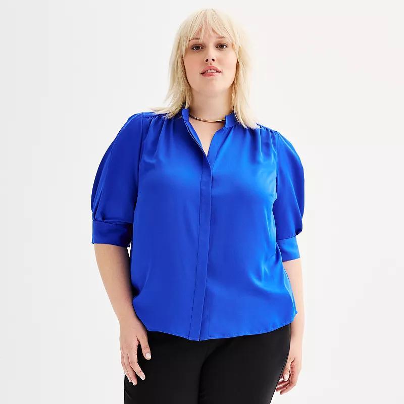 Plus Size Nine West Balloon Sleeve Collared Top, Womens product image