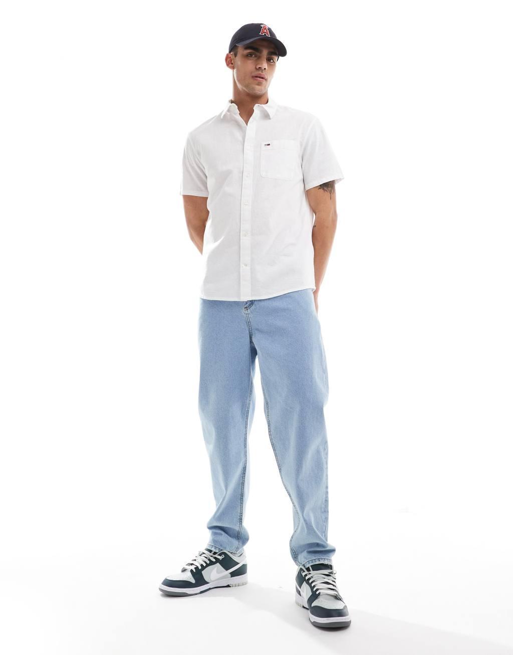 Tommy Jeans linen short sleeve shirt in white Product Image