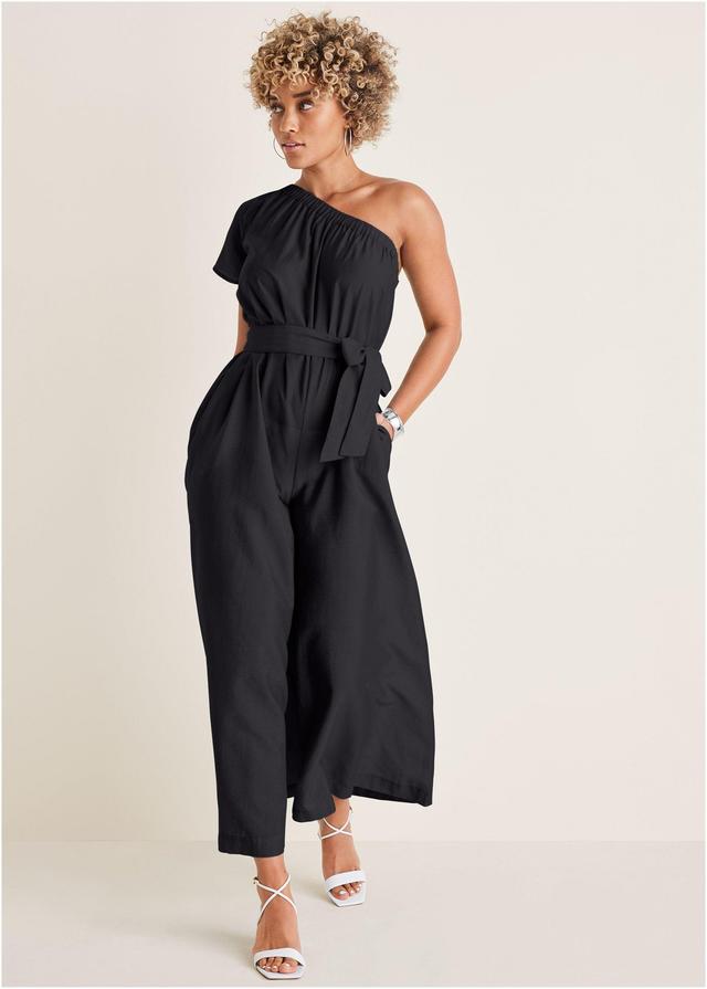 One Shoulder Jumpsuit - Black Product Image