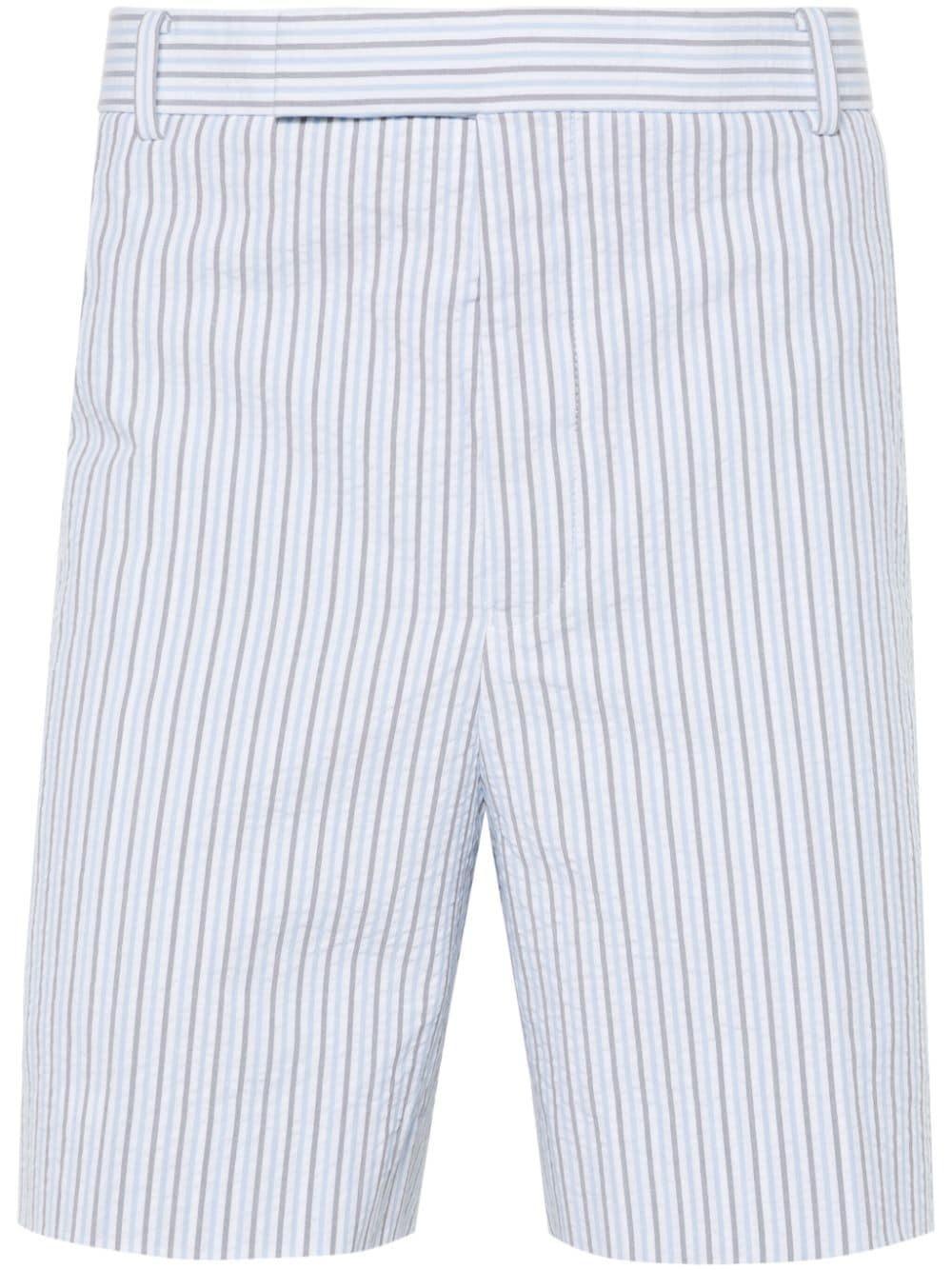 THOM BROWNE Striped Seersucker Cotton Shorts In Blue Product Image