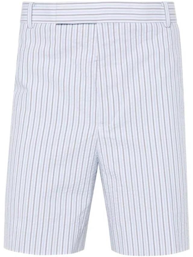 THOM BROWNE Striped Seersucker Cotton Shorts In Blue Product Image