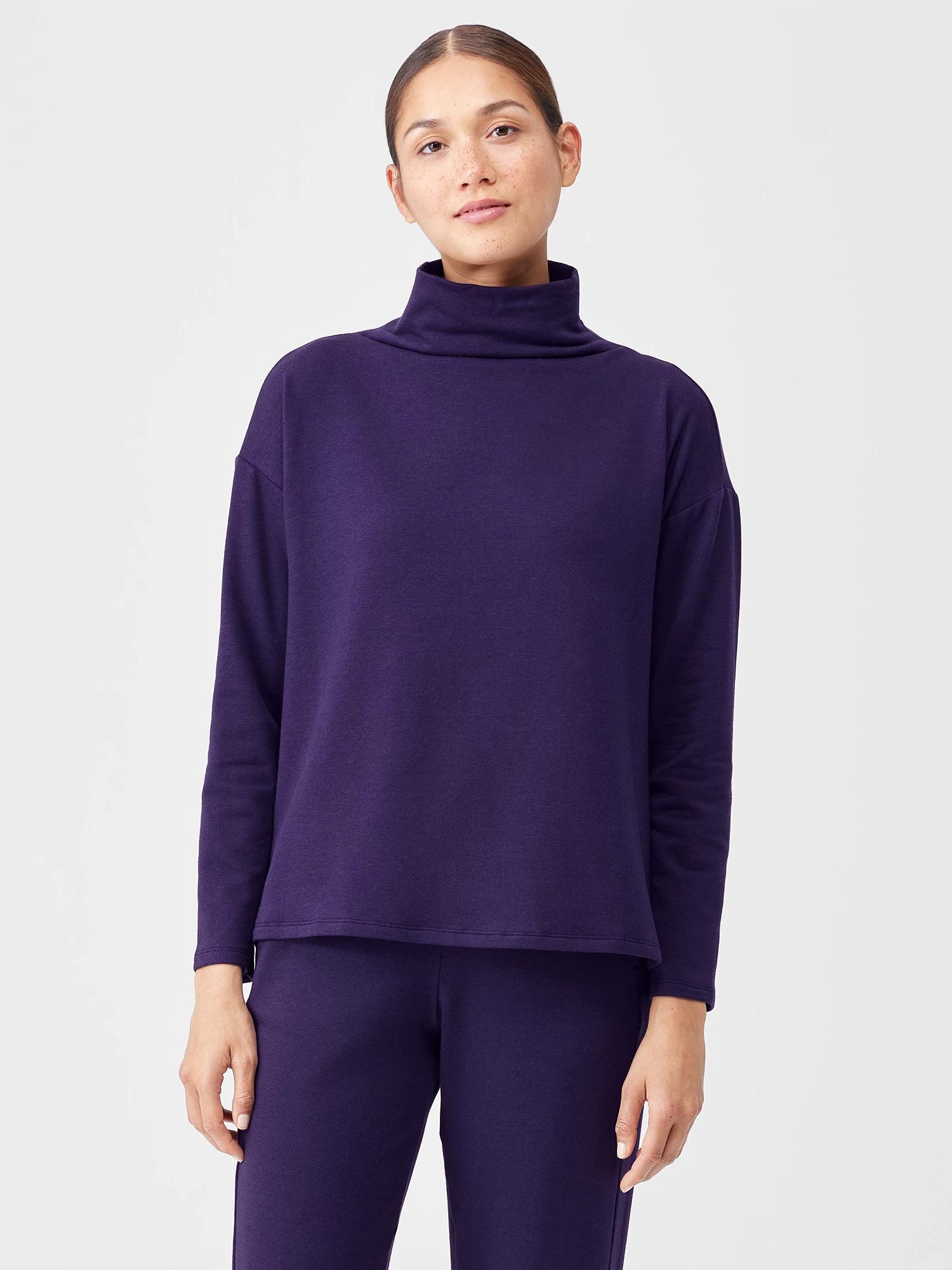 EILEEN FISHER Cozy Brushed Terry Hug Funnel Neck Box-Topfemale Product Image