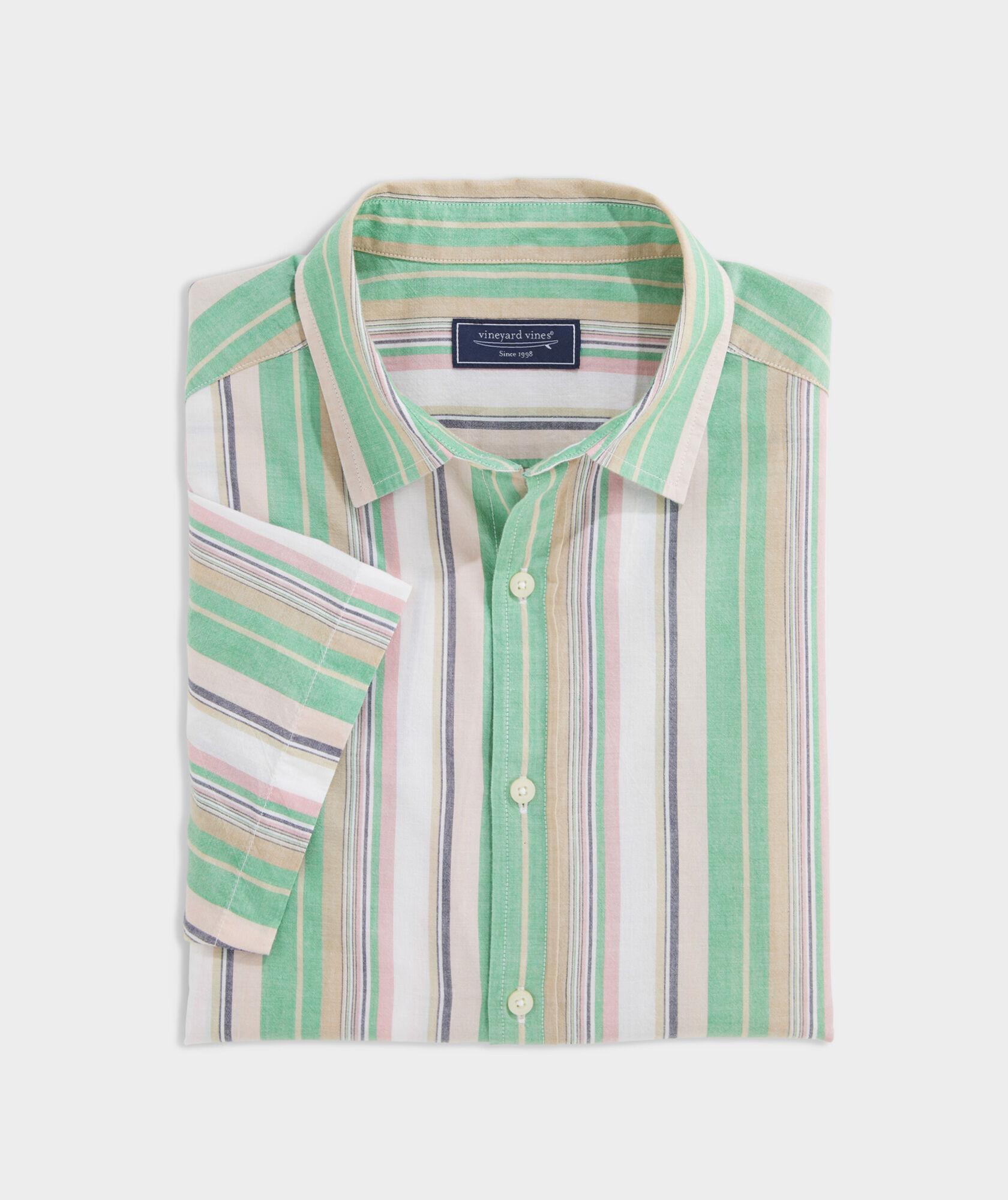 Cotton Short-Sleeve Awning Stripe Shirt Product Image