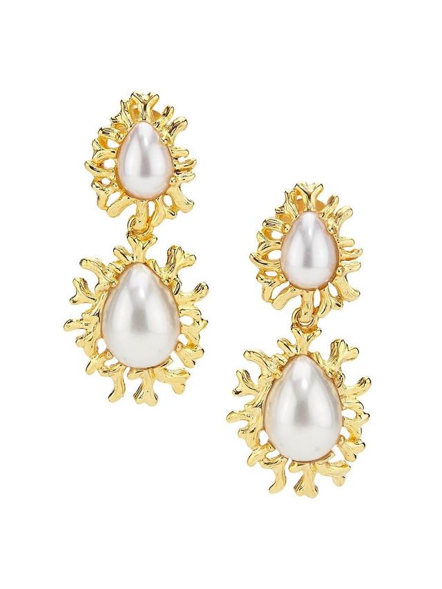 Womens Sea Branch Goldtone & Imitation Pearl Drop Clip-On Earrings Product Image