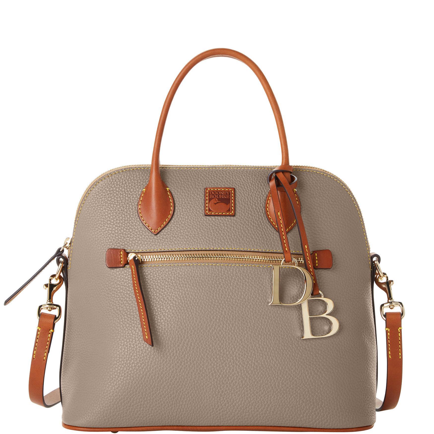 Dooney & Bourke Womens Pebble Grain Large Domed Leather Satchel Bag in Caramel Product Image