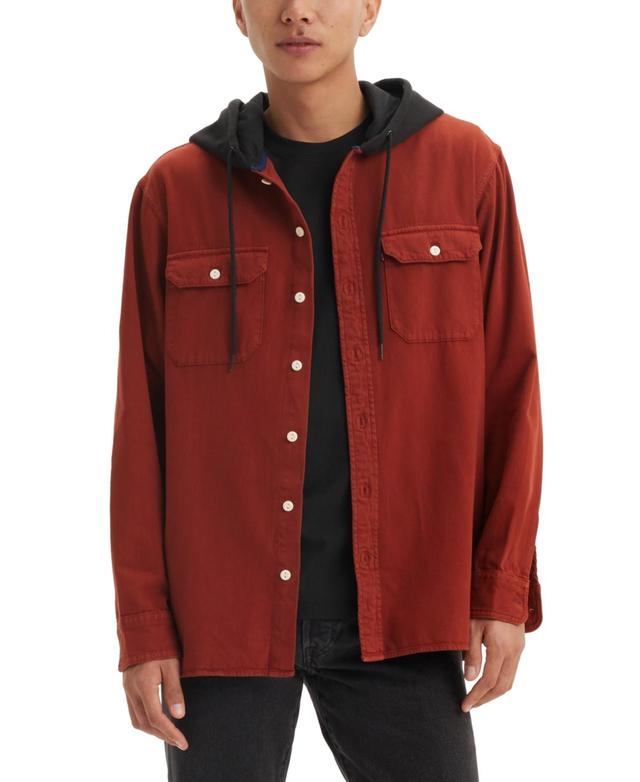 Levis Mens Relaxed Fit Hooded Long Sleeve Button-Front Overshirt Product Image