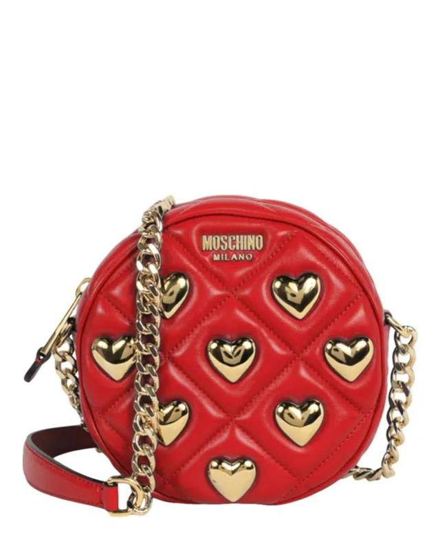 MOSCHINO Heart Studs Quilted Shoulder Bag In Red Product Image