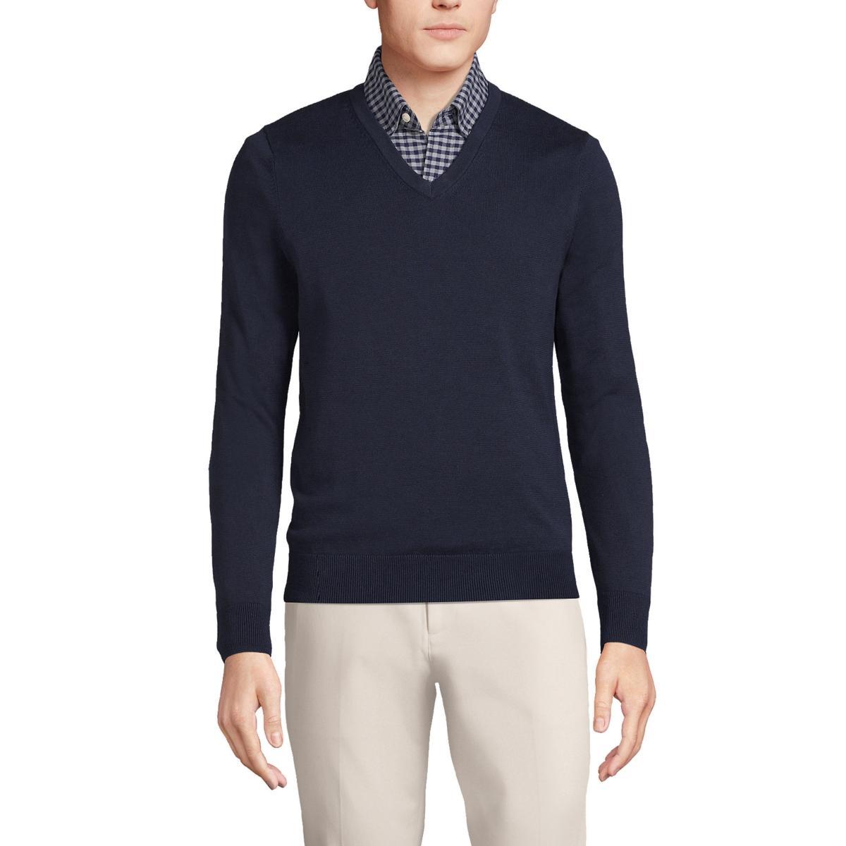 Lands End Mens Classic Fit Fine Gauge Supima Cotton V-neck Sweater Product Image