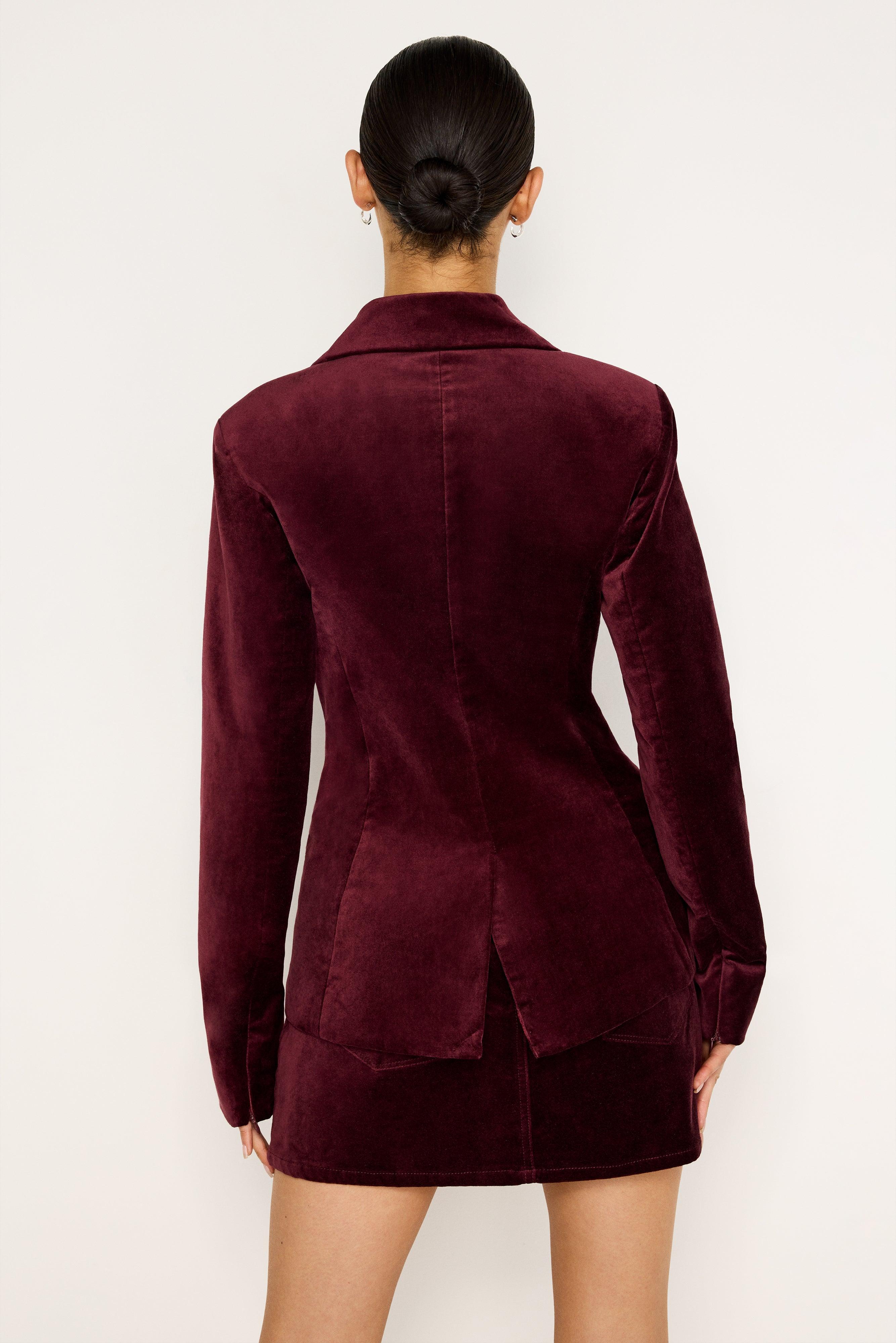 VELVET SCULPTED BLAZER | OXBLOOD002 Product Image