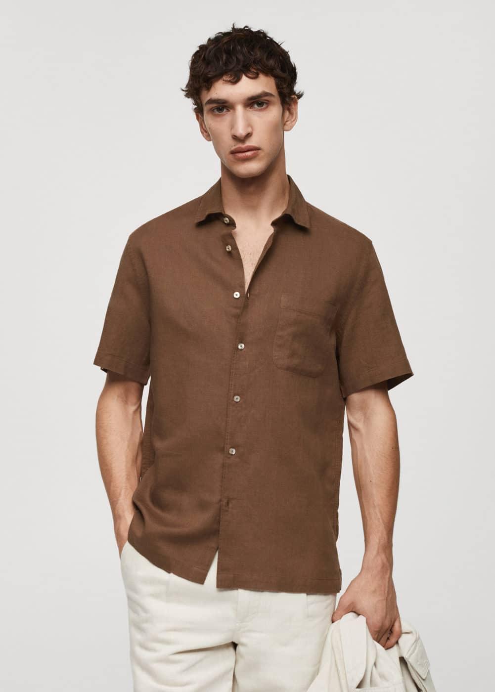 Mango Mens Regular-Fit Linen Short-Sleeved Shirt Product Image