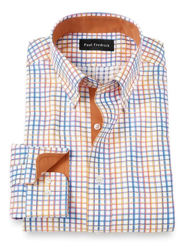 Slim Fit Non-iron Cotton Check Dress Shirt With Contrast Trim Product Image