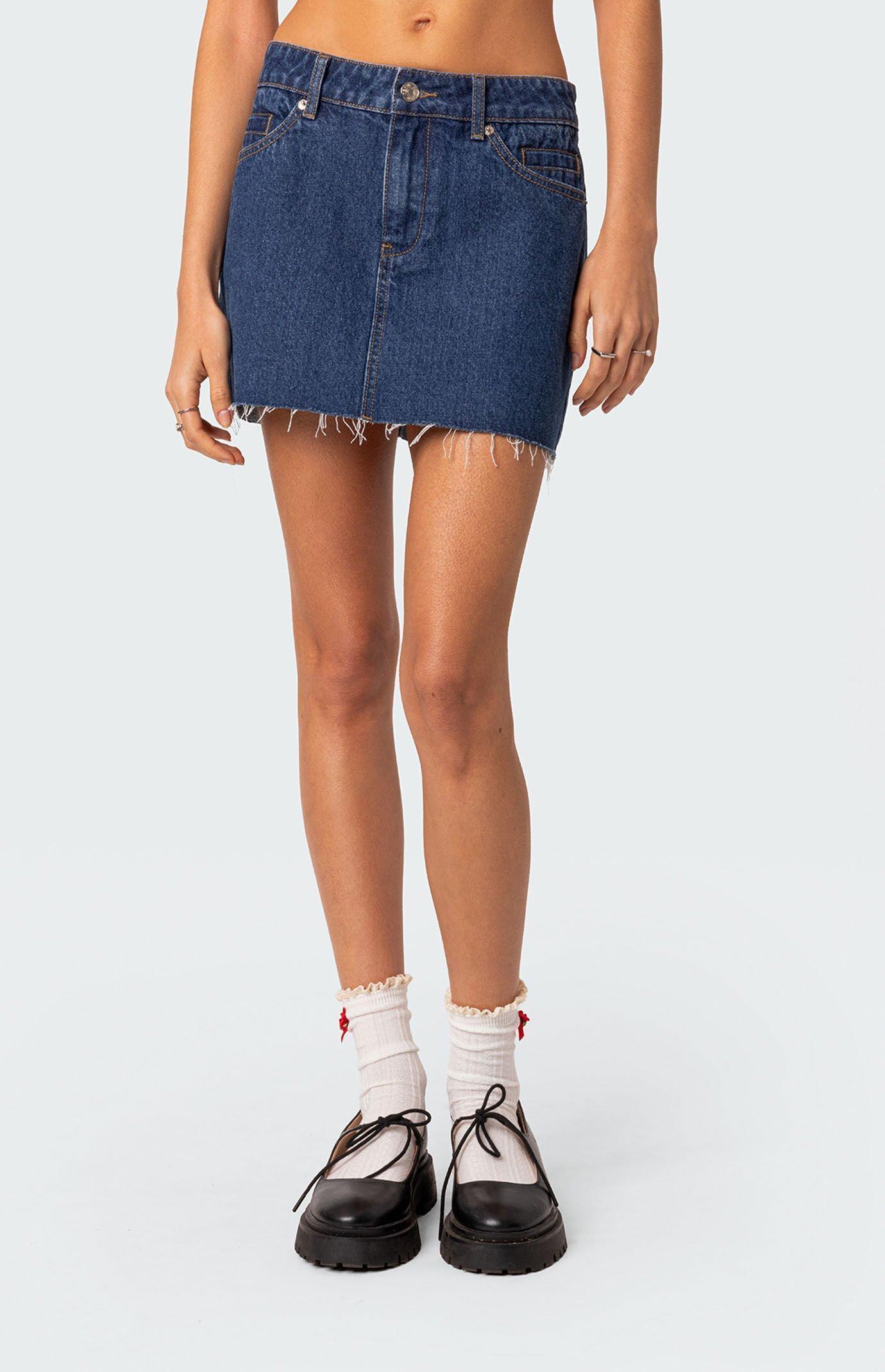 Edikted Women's Jessie Low Rise Denim Skirt Product Image