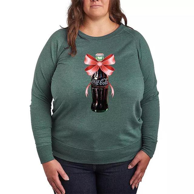 Plus Size Coca-Cola Bottle Bow Lightweight French Terry Sweatshirt, Womens Grey Green Product Image