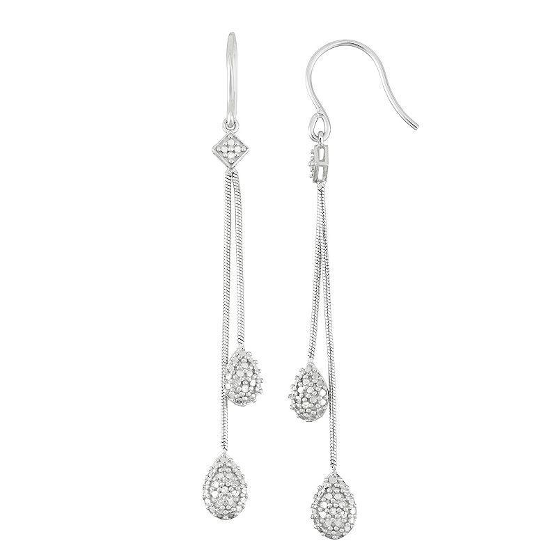 Sterling Silver Diamond Accent Linear Drop Earrings, Womens, White Product Image