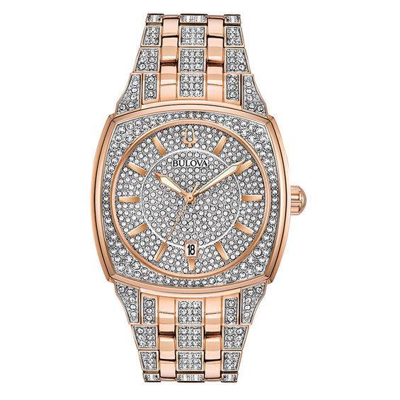 Bulova Mens Phantom Crystal Pave Stainless Steel Watch - 98B324, Pink Tone Product Image