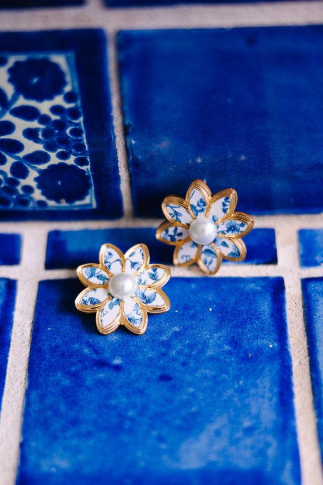 Bohemian Gemme: Flowers Of Love Blue Stud Earrings Female Product Image