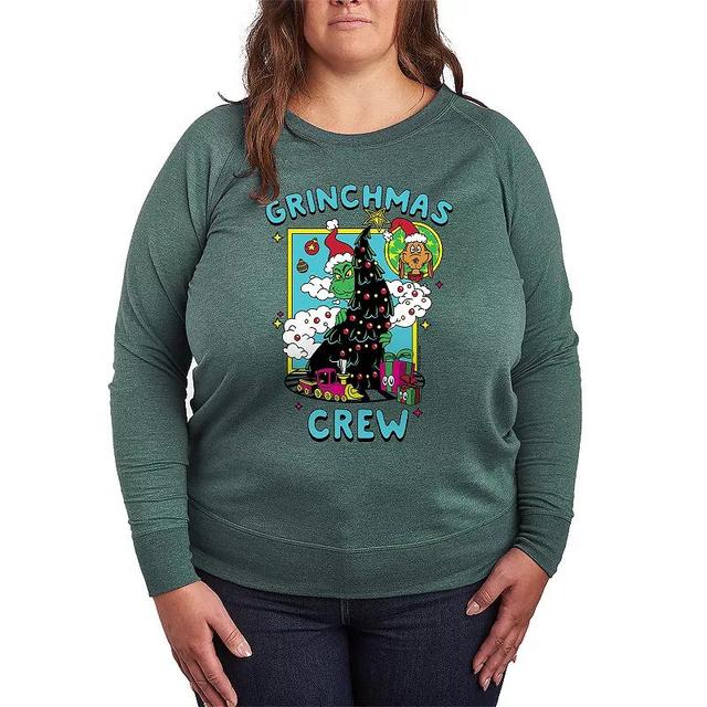 Plus Size Dr. Seuss Grinchmas Crew Lightweight French Terry Sweatshirt, Womens Grey Green Product Image