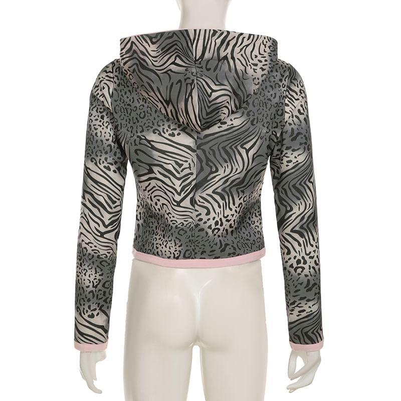 Animal Print Crop Zip Hoodie Product Image