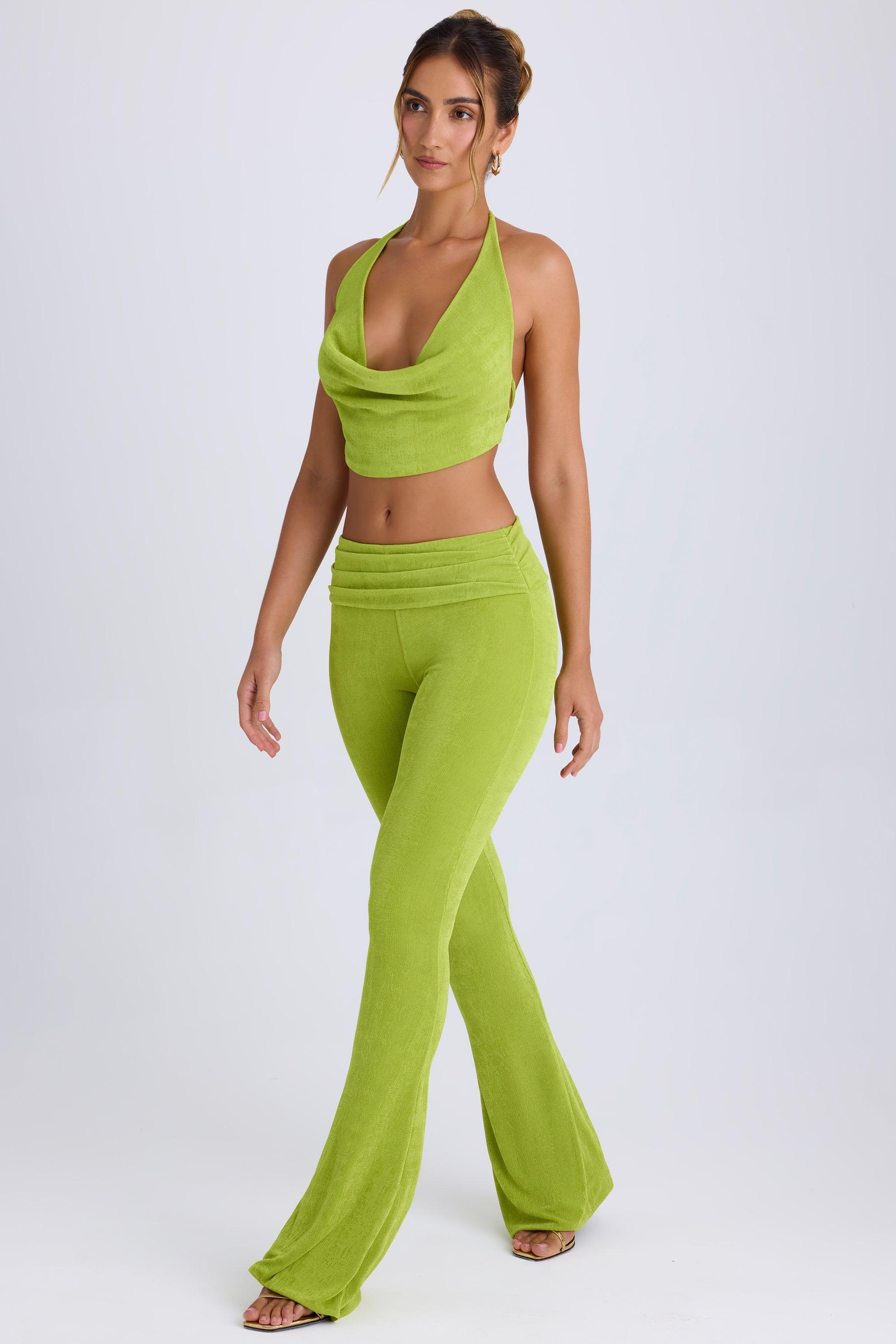 Ruched Mid-Rise Trousers in Pear Green Product Image