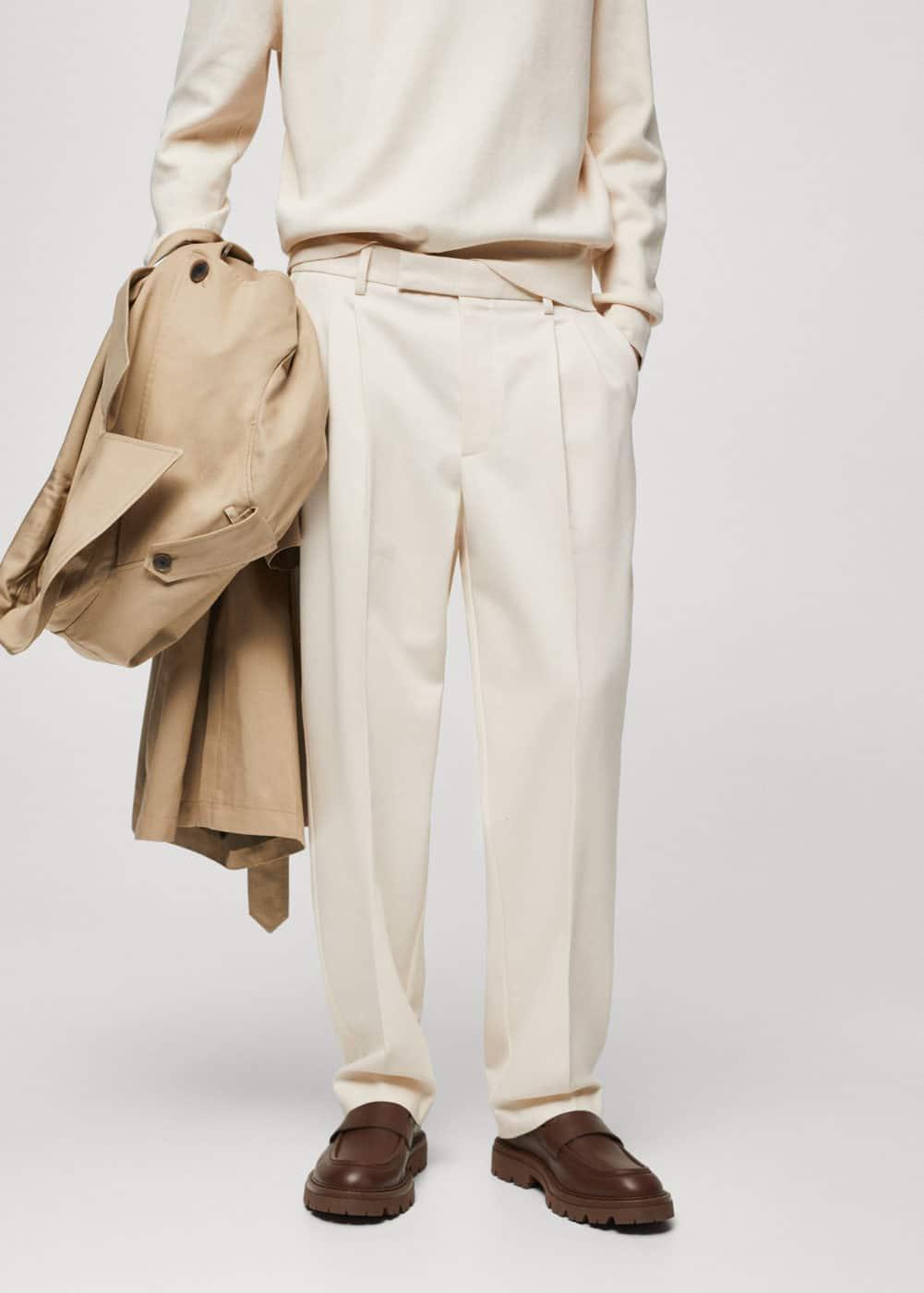 Mango Mens Pleated Relaxed-Fit Trousers Product Image