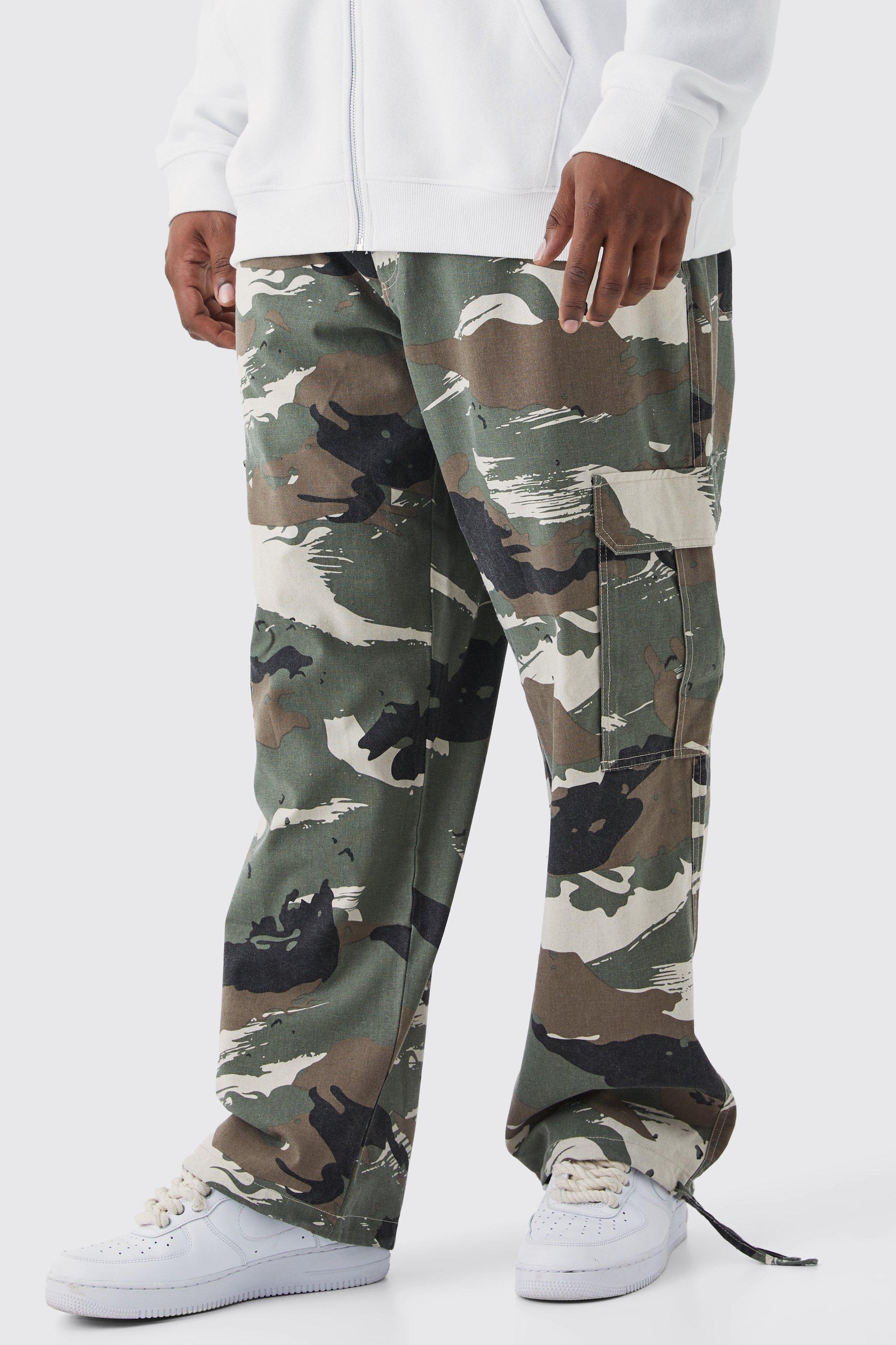 Plus Fixed Waist Relaxed Camo Cargo Pants | boohooMAN USA Product Image