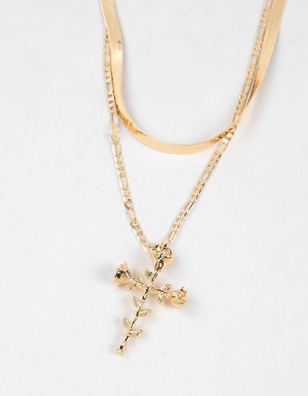 FULL TILT Rose Cross Snake Chain Layered Necklace Product Image