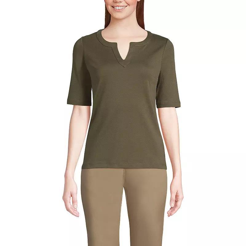 Womens Lands End Modern Half Sleeve Splitneck Top Green Moss Product Image