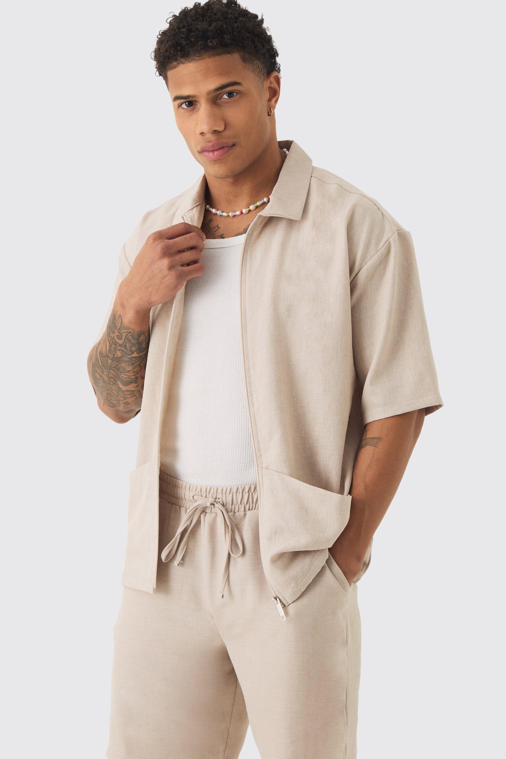 Oversized Linen Deep Pocket Shirt | boohooMAN USA product image