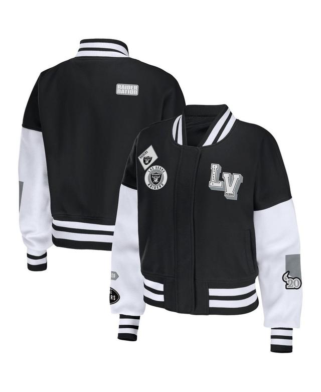 Womens WEAR by Erin Andrews Black/White Las Vegas Raiders Full-Zip Varsity Jacket Product Image