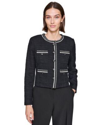 Karl Lagerfeld Women's Contrast-Trim Five-Button Jacket Product Image