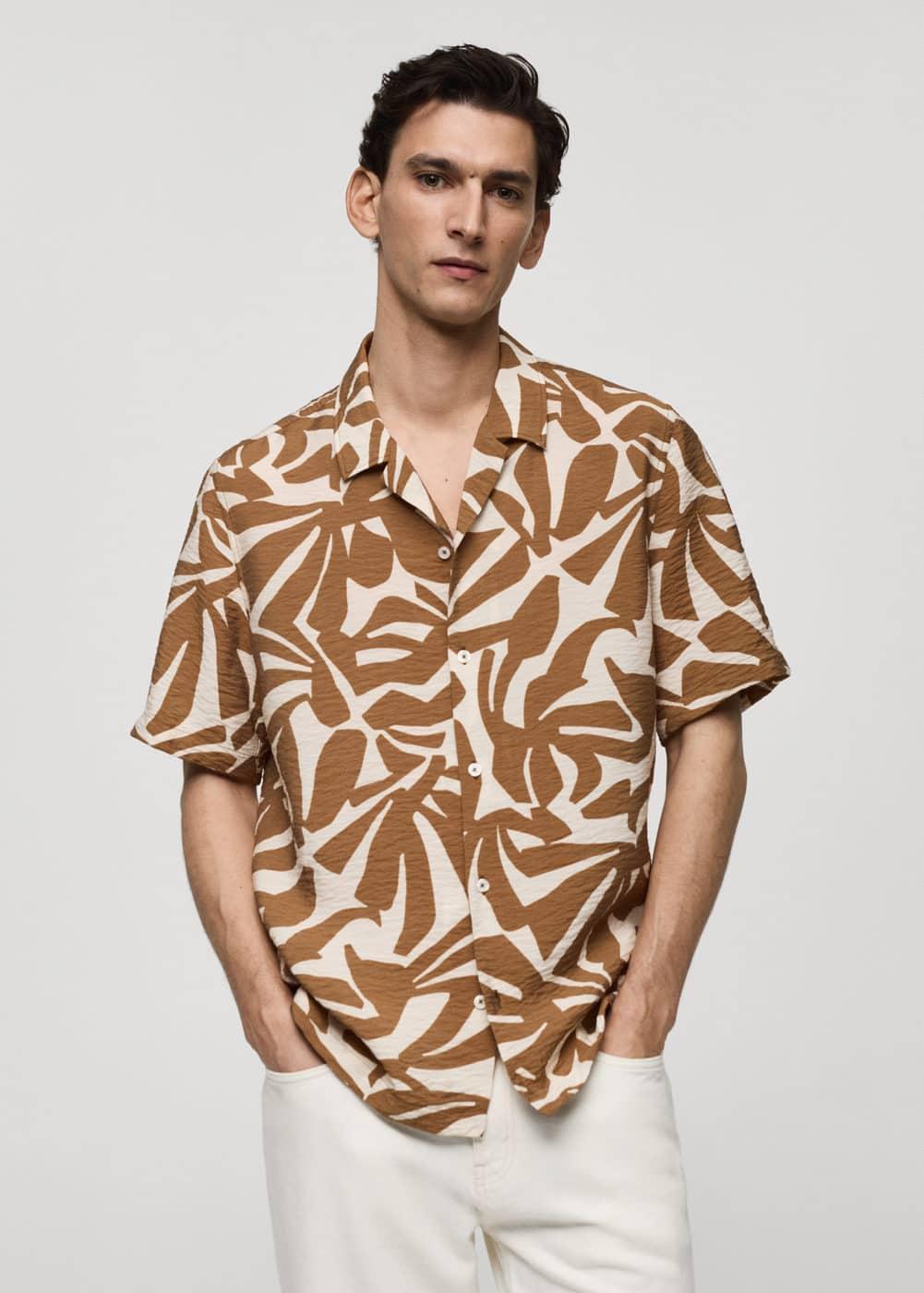 MANGO MAN - Regular-fit textured printed shirt medium brownMen Product Image