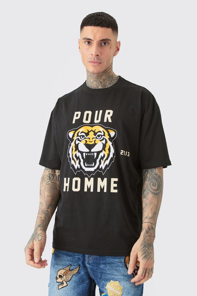 Tall Pour Homme Tiger Graphic Oversized T-shirt | boohooMAN USA Product Image