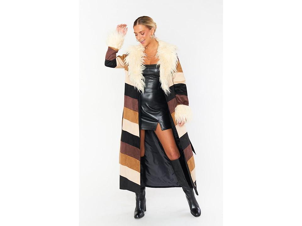 Show Me Your Mumu Penny Lane Long Coat (Faux Suede Chevron/Faux Fur) Women's Clothing Product Image