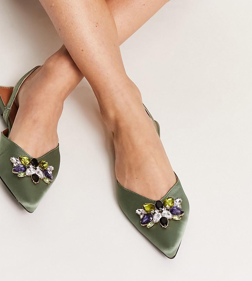 ASOS DESIGN Lyrical embellished slingback ballet flat in green Product Image