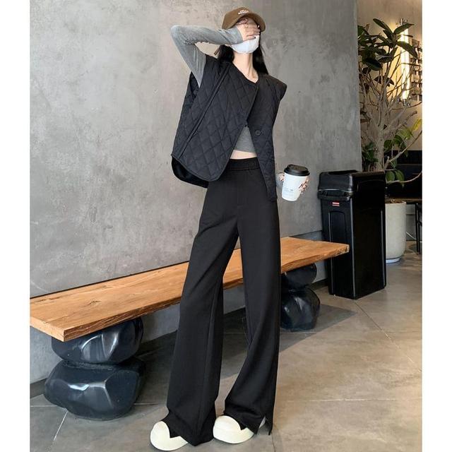 Elastic Waist Slit Wide Leg Pants Product Image