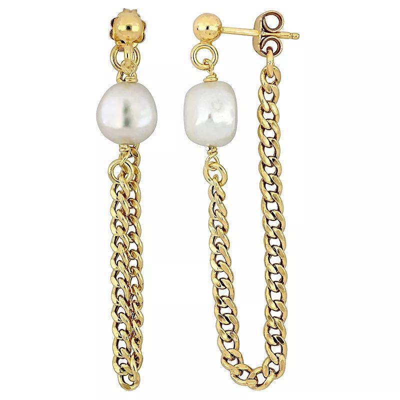 Stella Grace 18k Gold Over Silver Freshwater Cultured Pearl Chain Earrings, Womens, Gold Tone Product Image