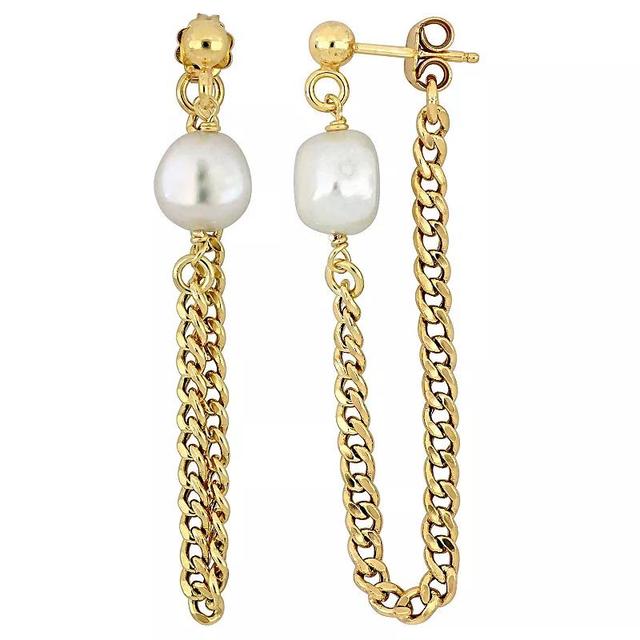 Stella Grace 18k Gold Over Silver Freshwater Cultured Pearl Chain Earrings, Womens, Gold Tone Product Image