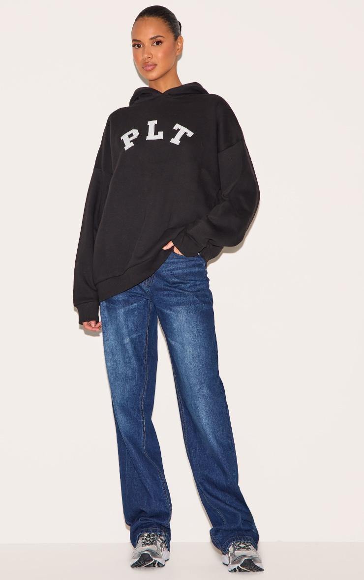 PRETTYLITTLETHING Black Logo Oversized Hoodie Product Image