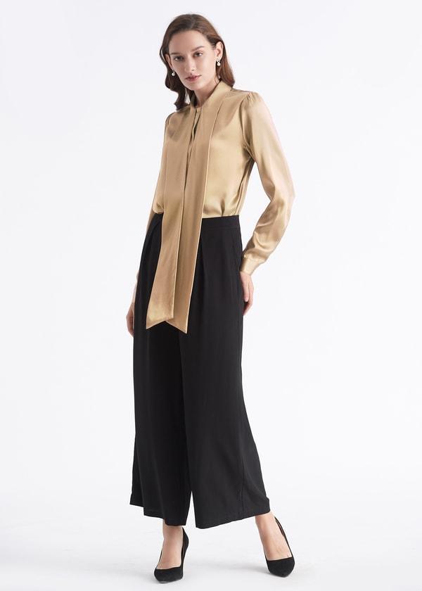 Women Bow-tie Neck Silk Blouse Product Image