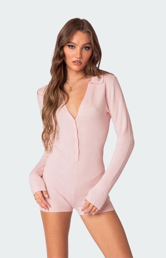 Edikted Women's Lillian Button Front Knit Romper Product Image