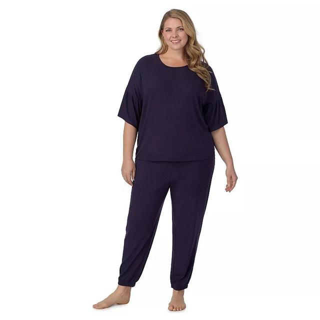 Plus Size Cuddl Duds Pajama Cozy Bell Sleeve Top & Pajama Jogger Pants Set, Womens Blue Product Image