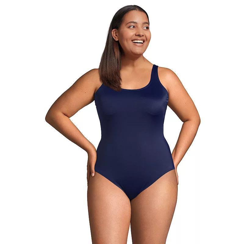 Plus Size Lands End Chlorine Resistant Tugless Sporty One-Piece Swimsuit, Womens Product Image