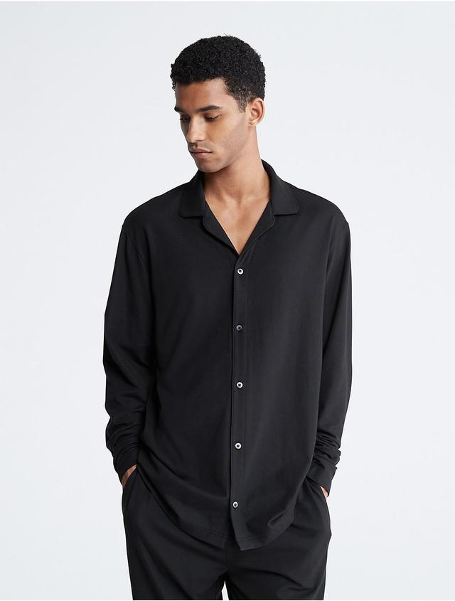 Calvin Klein Mens CK Black Lounge Sleep Button-Down Shirt - Black - S Product Image