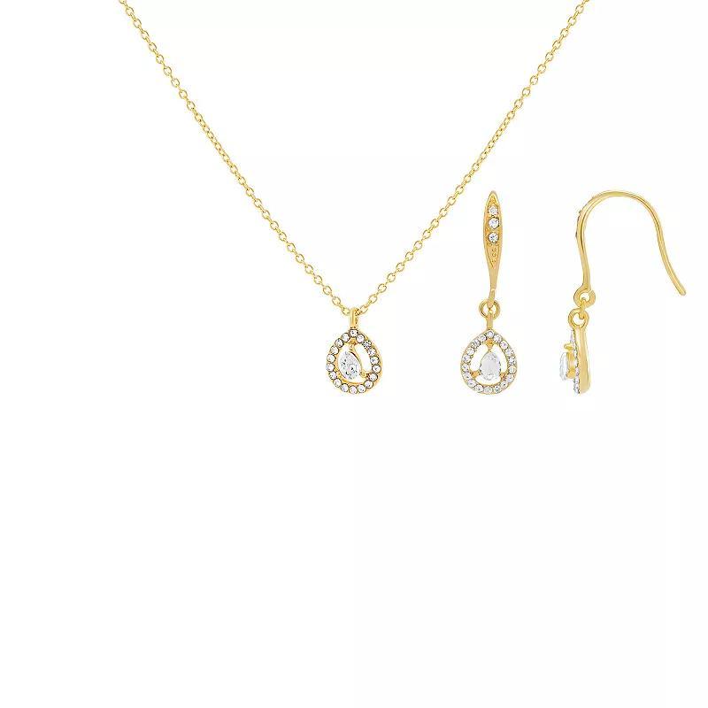 Emberly Cubic Zirconia Teardrop Halo Drop Earrings & Pendant Necklace Set, Womens, Yellow Gold Tone Product Image